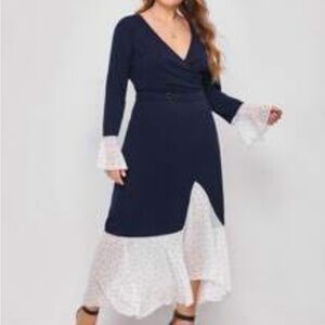 SHEIN Navy and White Long Sleeve Dress